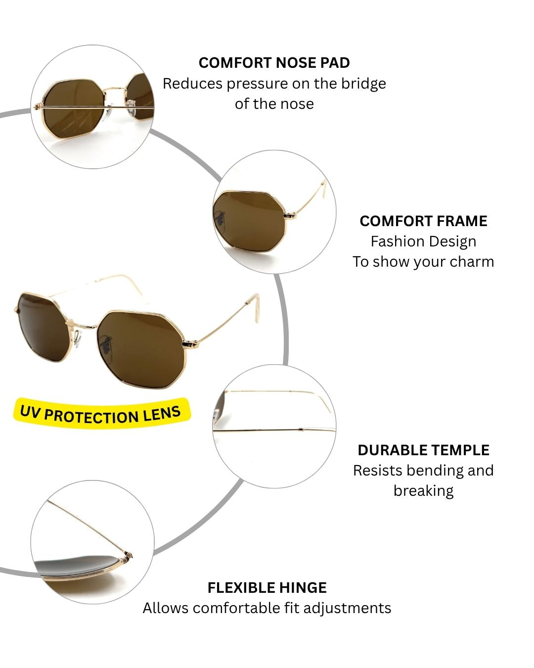 Octagonal TGS Metal Unisex Sunglasses