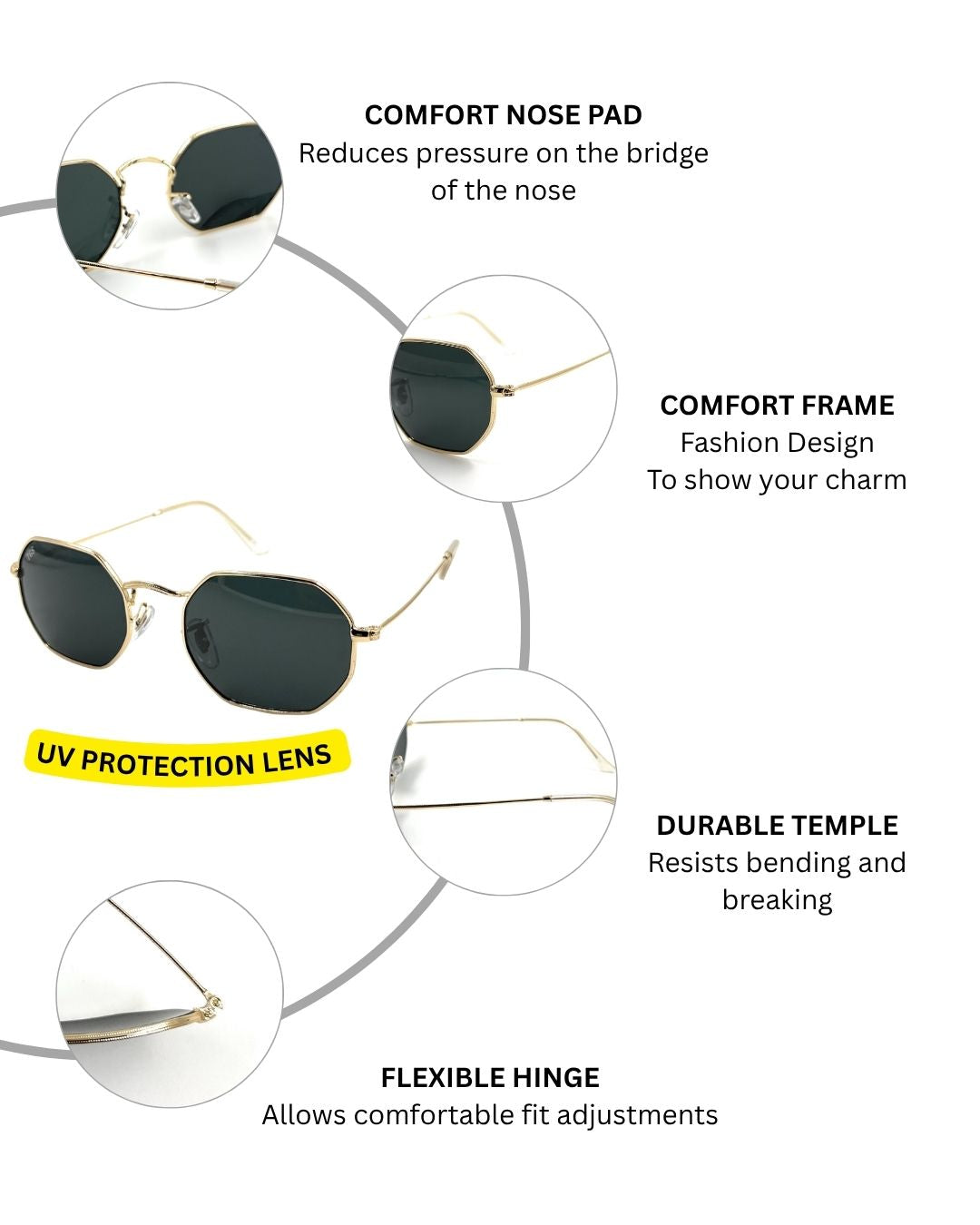 Octagonal TGS Metal Unisex Sunglasses