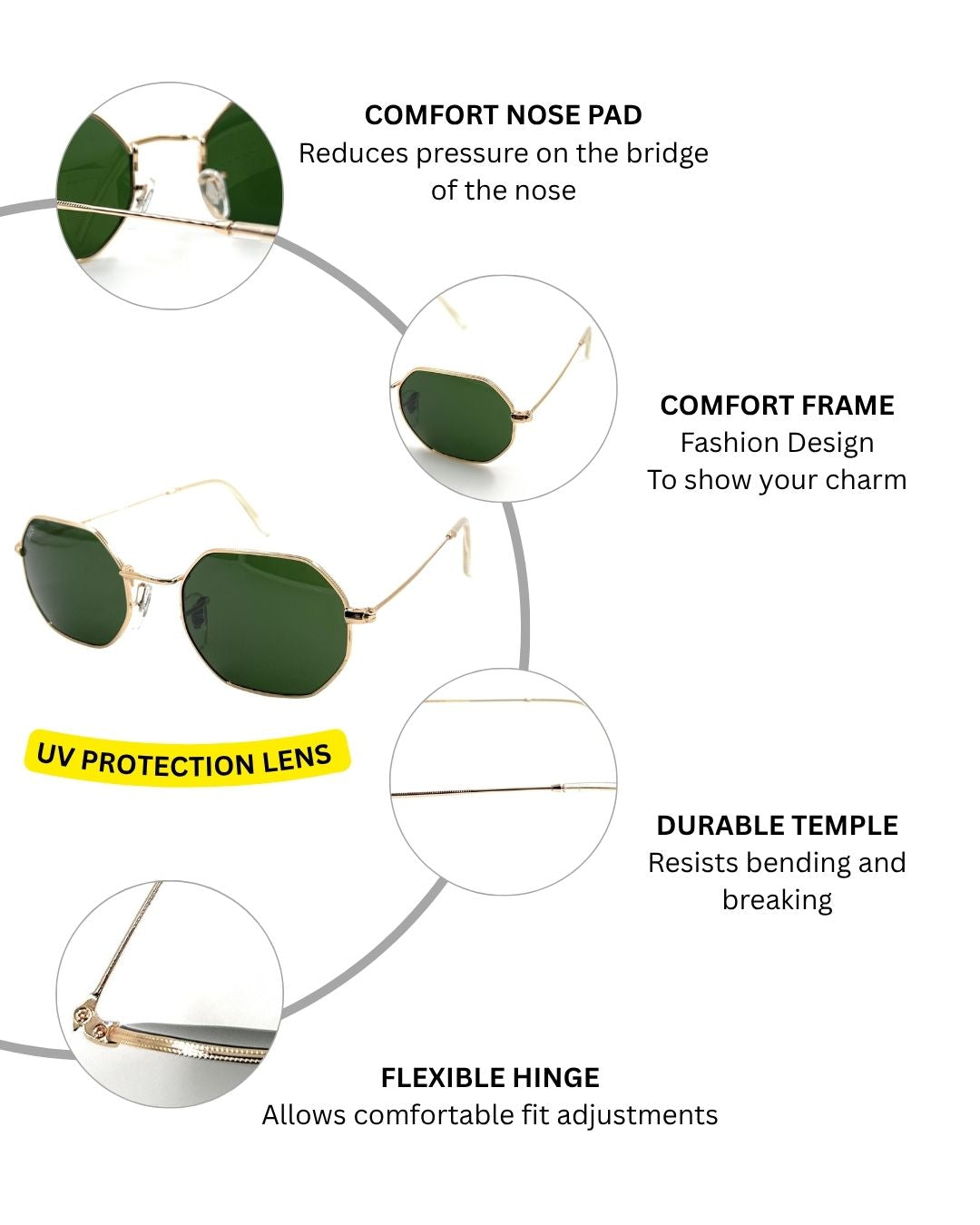 Octagonal TGS Metal Unisex Sunglasses
