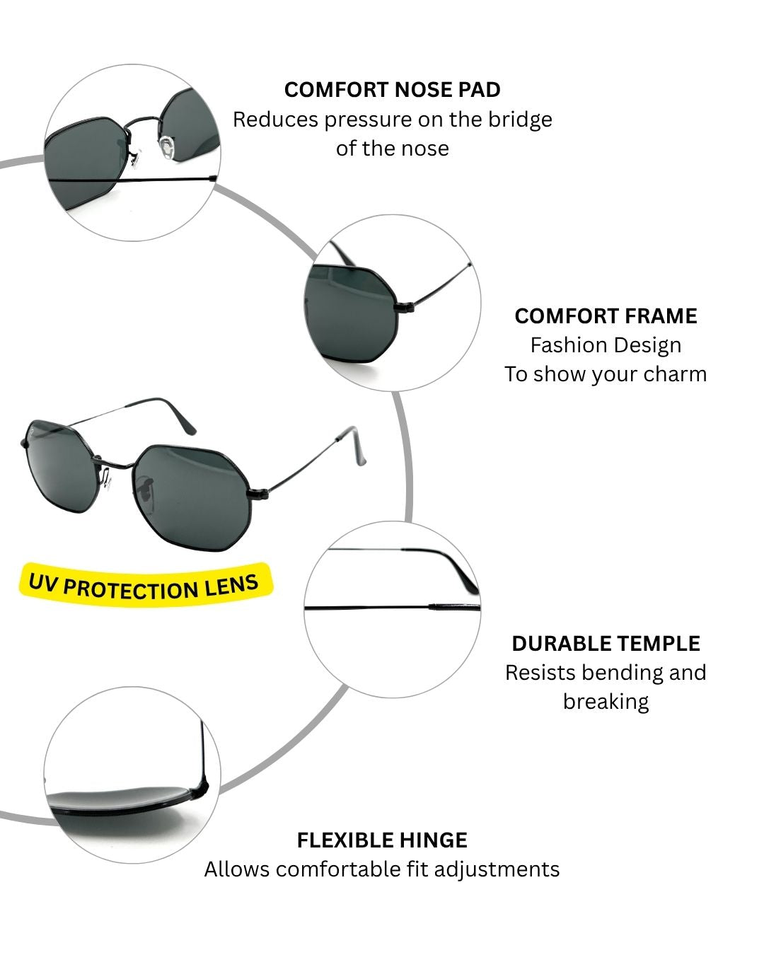 Octagonal TGS Metal Unisex Sunglasses